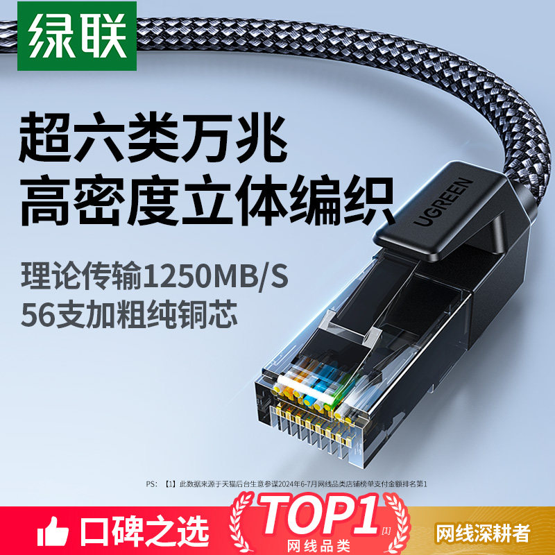 绿联超六类网线家用万千兆七78cat6连接线电脑宽带路由器网络成品