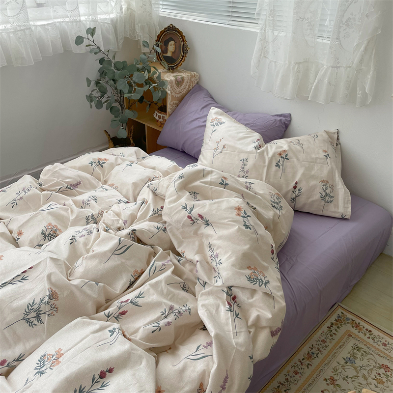 Pear Dreams Homemade Lavender Purple 40 Pure Cotton Four Pieces Type Field Garden Small Crushed Flowers Full Cotton Linen Quilt Cover Bed Hat Bed