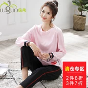 Trái cây xanh phiên bản Hàn Quốc của bộ đồ ngủ nữ mùa xuân và mùa thu cotton dài tay có thể mặc cho sinh viên phục vụ tại nhà bình thường phù hợp với mùa xuân và mùa thu - Bộ Pajama