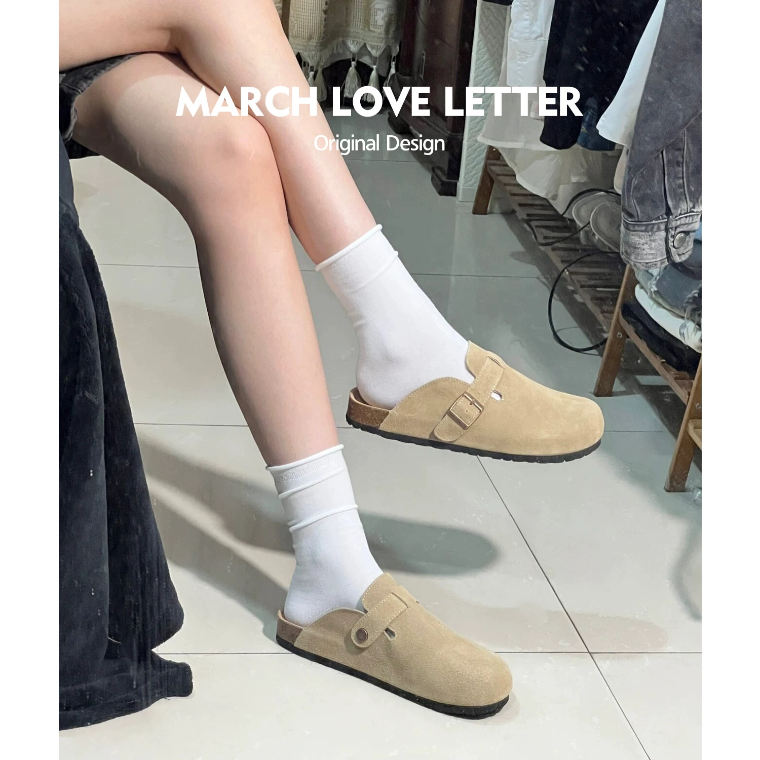 [24 часа мгновенно] Марш любовное письмо из натуральной кожи Birken Shoes для женщин с толстой подошвой, тапки для весны и осени, пробковая обувь