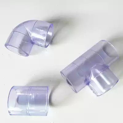 PVC pipe fittings accessories 90 degree transparent right angle elbow flat equal diameter TEE straight through 4 points 6 points 1 inch 1 5 inch