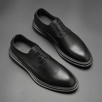 Small leather shoes mens leather business dress British style black casual shoes summer soft soles Korean wedding groom shoes