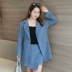 2019 mùa thu mới chất béo mm béo cỡ lớn nữ phiên bản Hàn Quốc của quần lửng sọc nhỏ phù hợp với quần short áo hai dây - Bộ đồ Bộ đồ