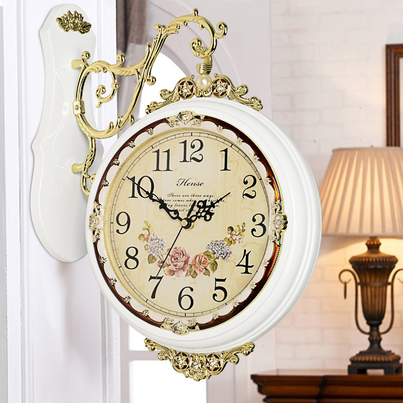 Hanshi double-sided wall clock European pastoral living room mute hanging watch Creative hotel Quartz clock hanging watch HDS01