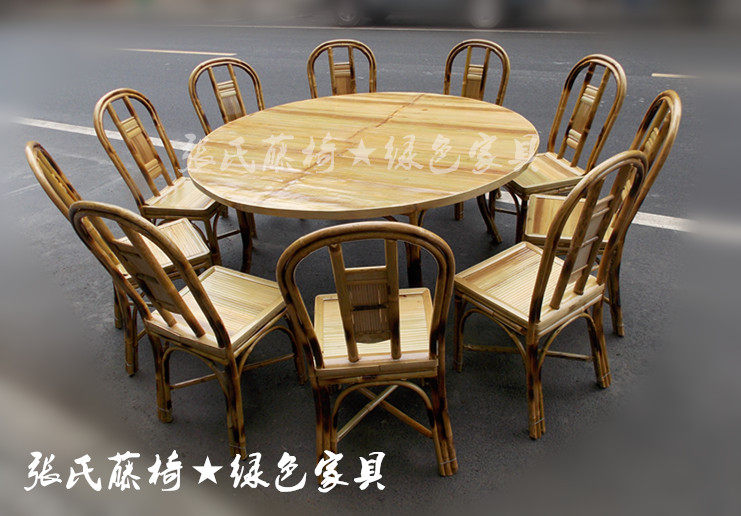 Zhang's rattan chair bamboo furniture dining table dining chair combination large round table bamboo chair bamboo table dining chair
