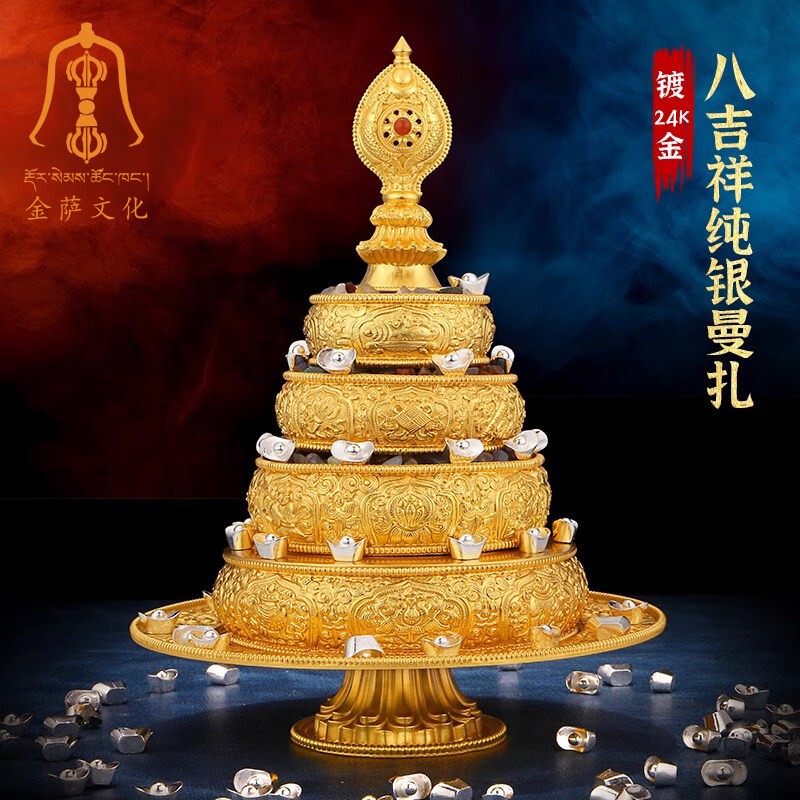 Jinsha Culture Eight Auspicious Patterns S999 Pure Silver Gold-Plated Manjari Plate Mantra 10cm Set of Five Jiaxing Cf