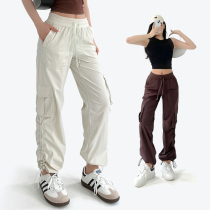 Dance mid-waist sports pants womens casual pants slim and loose throw-away pants mountain style outdoor straight overalls quick-drying
