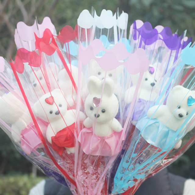 ດອກກຸຫລາບດ່ຽວສະຕໍເບີຣີ bouquet diy cartoon bouquet bear valentine's day christmas gift push scan code gift