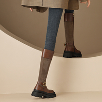 M L Monroe is heart-pounding~color-blocking boots womens autumn and winter thick-soled retro leather knight boots 6 5cm