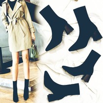 M L Monroe ultra-beauty ~ net red slim boot pointed high heel short boot coarse heel autumn and winter knit midcylinder heel