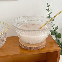 Mooney retro embossed clear crystal glass salad ice cream dessert fruit bowl oatmeal breakfast bowl