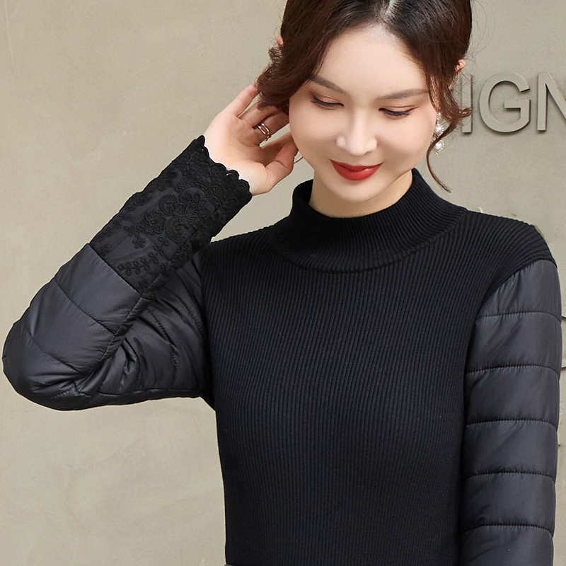 Full Fabric Sleeve down Shirt for Women, Winter Inner Layer with Fur Vest, Fleece-Lined Thickened Cotton Sleeve Sweater