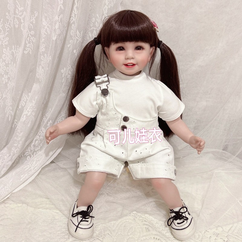 50-55cm Doll Clothes Sweet Outfit Girl White One-Shoulder Overalls Short-Sleeved T-Shirt Two-Piece Set New Product