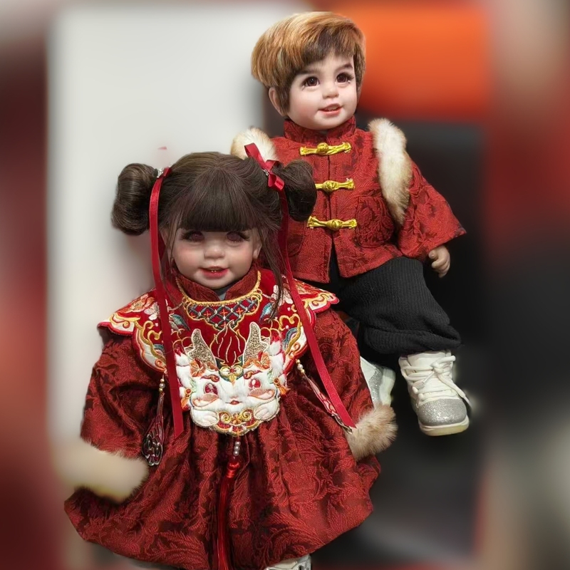 55cm Doll Clothes Girl Chinese Style Red Dress New Year Outfit Boy Chinese Style Jacket Pants Set