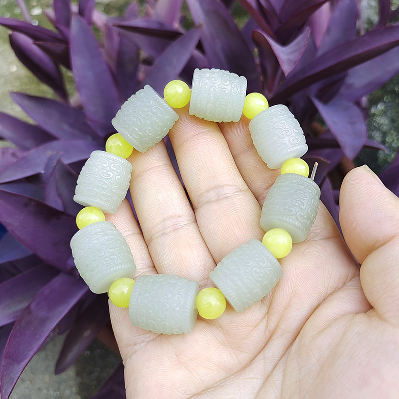 Xinjiang and Tian Qing Bai jade Old-Pearl Handmade Men's Road Roadways Natural jade Handstring Personality Bully