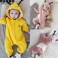 Quần áo mùa đông cho bé gái 0-1 tuổi Quần áo trẻ em cộng với nhung jumpsuit dày nam 3 tháng lưới đỏ mẫu thủy triều ra phiên bản Hàn Quốc thoi trang be yeu