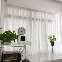 Seersucker curtains Translucent impermeable Nordic simple living room sand curtain white shading balcony Pure white thin window screen