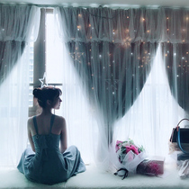 Princess style net red shaking sound floor-to-ceiling double curtain cloth Nordic simple girl bedroom bay window shading customization