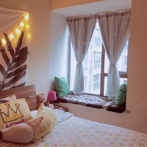 Net red free punch magic paste curtain cloth ins Star full shading Princess wind double curtain finished installation