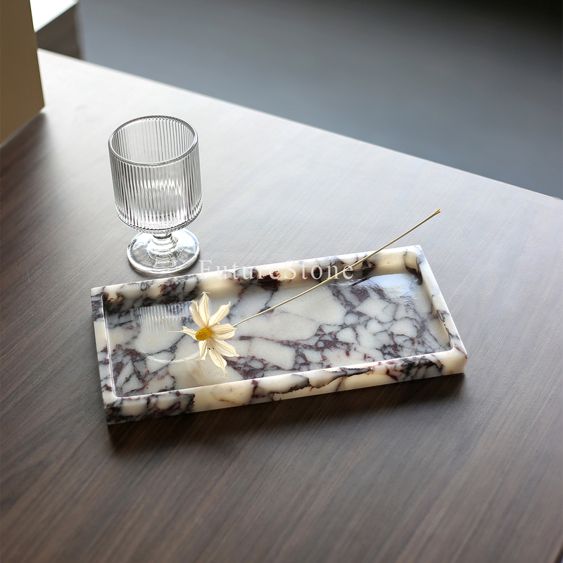 European Accessible Luxury Natural Card Purple Marble Rectangular Small Tray Aromatherapy Candle Storage Tray Hotel Decorative Ornaments