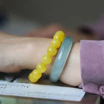 Yun Jade natural beeswax chicken oil yellow hand string Russian amber beeswax bracelet