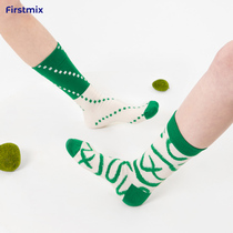 FIRSTMIX 3 Double Dress New Pint Son Ensemble Green Tattooed Combed Cotton Midcylinder Socks Breathable