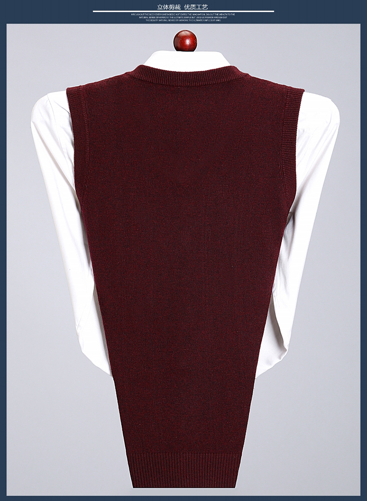 Mùa thu và mùa đông mô hình trung niên của nam giới cashmere gà tim cổ áo vest len ​​vest V-Cổ kích thước lớn trung niên áo len áo len