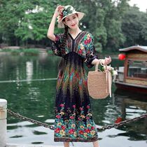 Guangzhou Xi Miao with new ethnic style womens printed thin seaside holiday skirt Half sleeve loose skirt