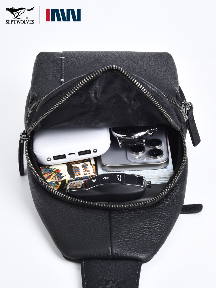 Septwolves Men's Bag Men's Chest Bag Brand Genuine Leather Single Shoulder Crossbody Bag Famous Brand Multifunctional First Layer Cowhide Small Backpack