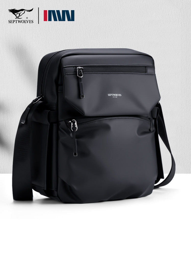 Septwolves Crossbody Bag Men's Shoulder Bag Casual Fashion Men's Bag Commuter Water-Repellent Large Capacity Shoulder Bag Men's Bag
