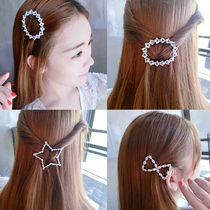 Korean hairclip edge clip simple temperament luxury rhinestone bow star Pearl ponytail spring clip adult headdress