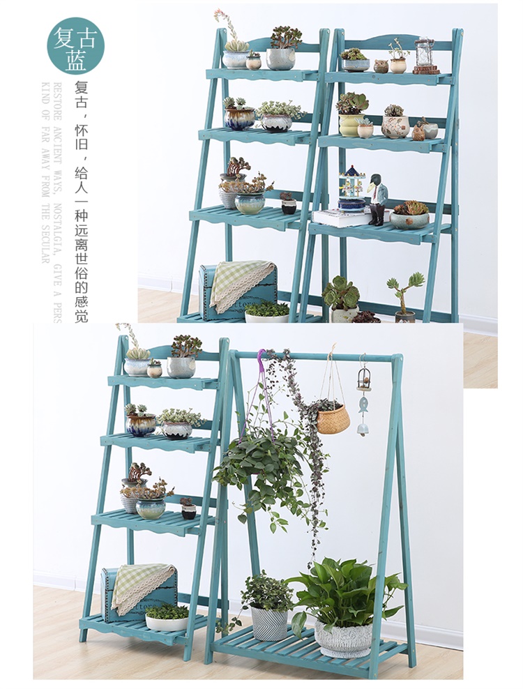 Có thể gập lại ban công kệ hoa trong nhà nhiều lớp gỗ rắn phòng khách kệ thịt màu xanh lá cây chậu trang trí cây đứng - Kệ kệ trang trí