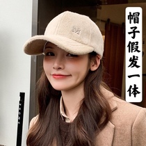 Cap wig One with long curly hair Plush Hat Lady Autumn Winter Warm Duck Tongue Cap Street Lamb Wool Baseball Cap