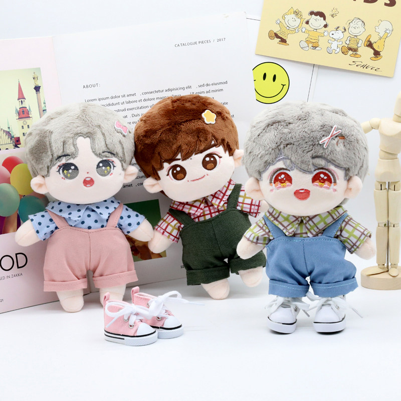 Spot 20 cm cotton doll paparazzi replacement clothes 20cm doll plaid shirt hug baby bag pants casual clothing