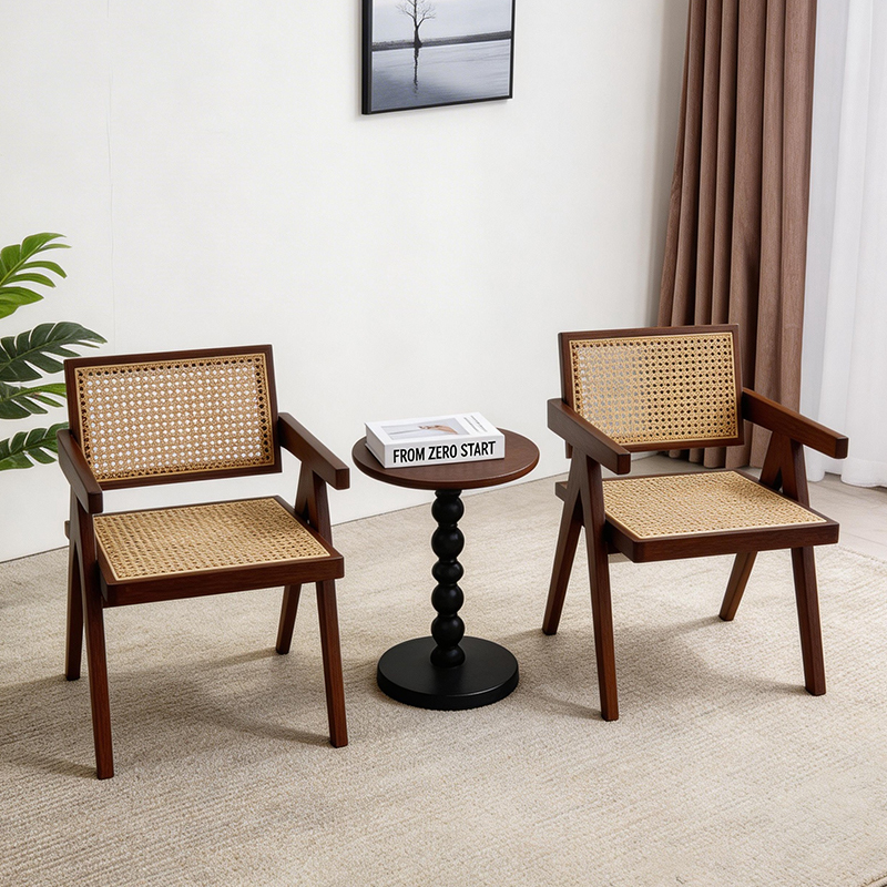 Nordic Rattan Three-Piece Set, Simple White Ash Wood Solid Wood Dining Chair, Leisure Chair for Homestay, Hotel, Villa, and Cafe