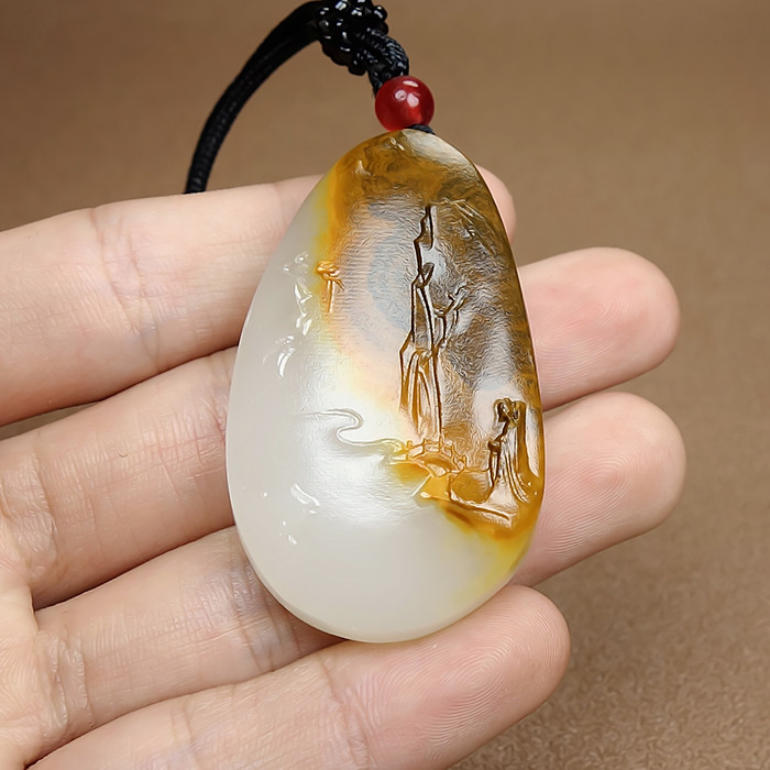 25年新款新疆和田玉籽料山水玉牌吊坠｜大好河山项链玉坠挂件种草测评