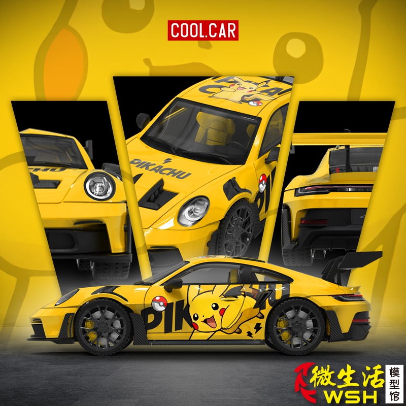Cc 1:64 Porsche 992 Gt3 Rs Pikachu Painted Alloy Model Cool Car