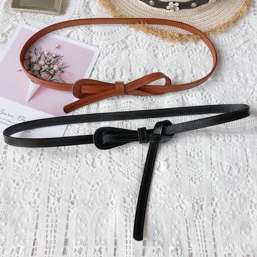 Thin Belt Women's Leather Versatile Knotted Decorative Belt Fashion Black With Dresses Sweater Waistbands