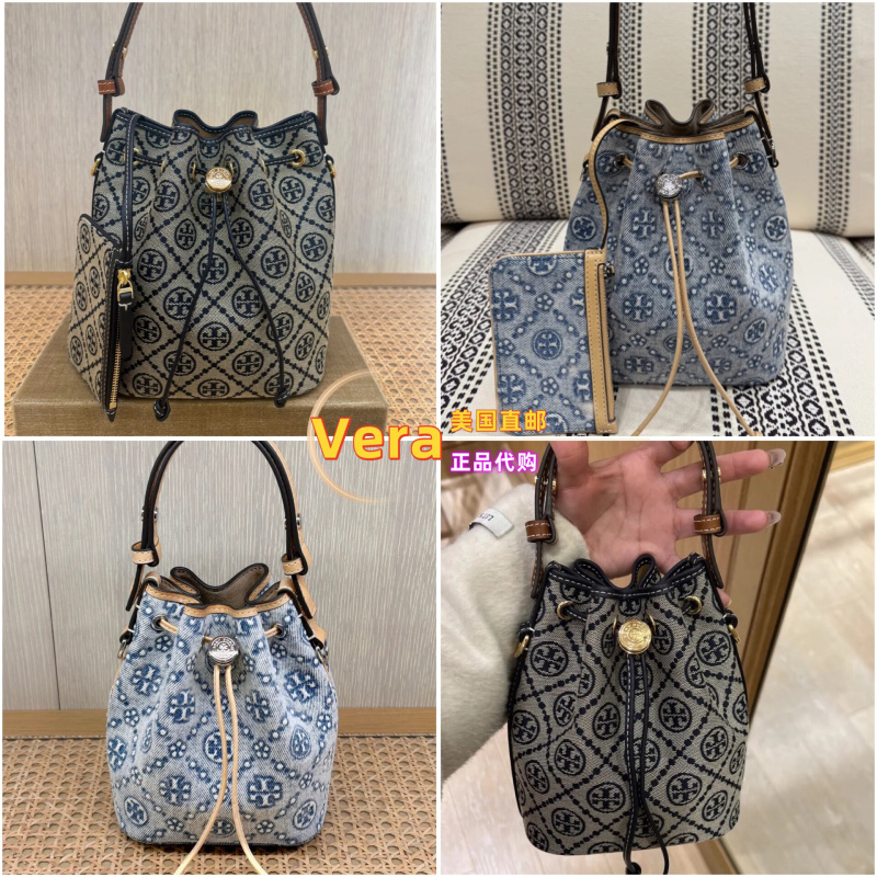 Vera Us Direct Mail Purchase Tb Monogram Bucket Bag Tory Burch Printed Denim Women's Bag 80534