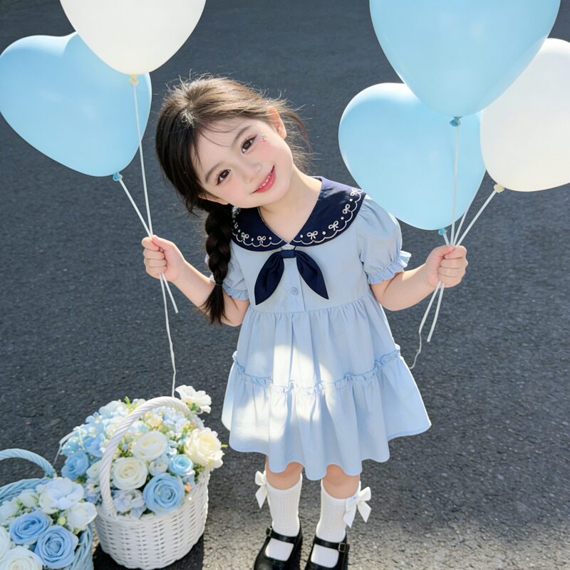 Sweet College-Style Navy Collar Dress for Girls, Summer Bowknot Jk Dress, Blue Sailor Collar Dress, Trendy Sweet College-Style Navy Collar Dress for Girls, Summer Bowknot Jk Dress, Blue Sailor Collar Dress, Trendy
