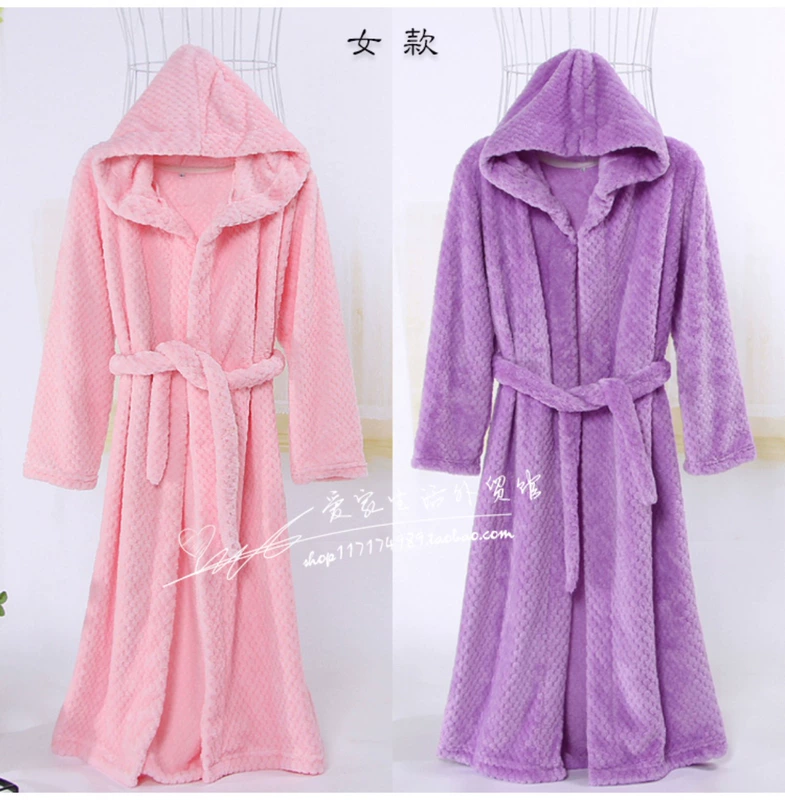 Áo choàng mùa đông nam và nữ flannel lỏng đồ ngủ lông cừu dày và dài san hô để giữ ấm áo choàng tình yêu mùa đông đồ ngủ voan mỏng