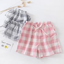 Japanese plaid cotton gauze pajamas couple shorts mens thin breathable cotton home beach pants women can be worn outside