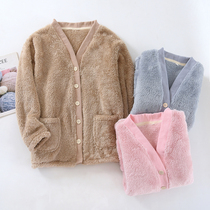 Coral vest pajamas fitted in winter thickening heat and leisure V-collar pure flannel home clothes