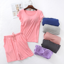 New-free bra Modal cotton short-sleeved shorts home wear set thin size loose loose baggy pajamas womens summer