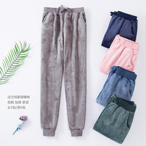 Flannel pajamas womens drawstring thickened loose couple closure coral velvet pants Mens winter small feet home pants