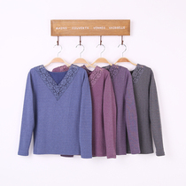 Warm top women wear slim thin size bottom underwear V collar fat middle-aged and elderly lady single autumn clothes