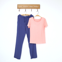 Modal ladies summer with chest padded pajamas thin loose short-sleeved T-shirt trousers home care suit two-piece set