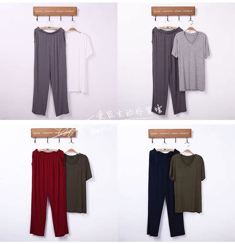 Của nam giới phương thức ngắn tay T-Shirt quần hai mảnh lỏng kích thước lớn trung niên đồ ngủ ngủ quần đặt mùa thu