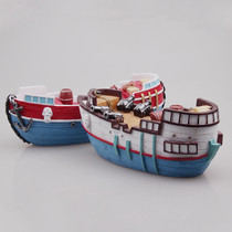 Resin pirate ship model Mediterranean Cannon Pirate Ship childrens fish tank study ornaments 24 cm length