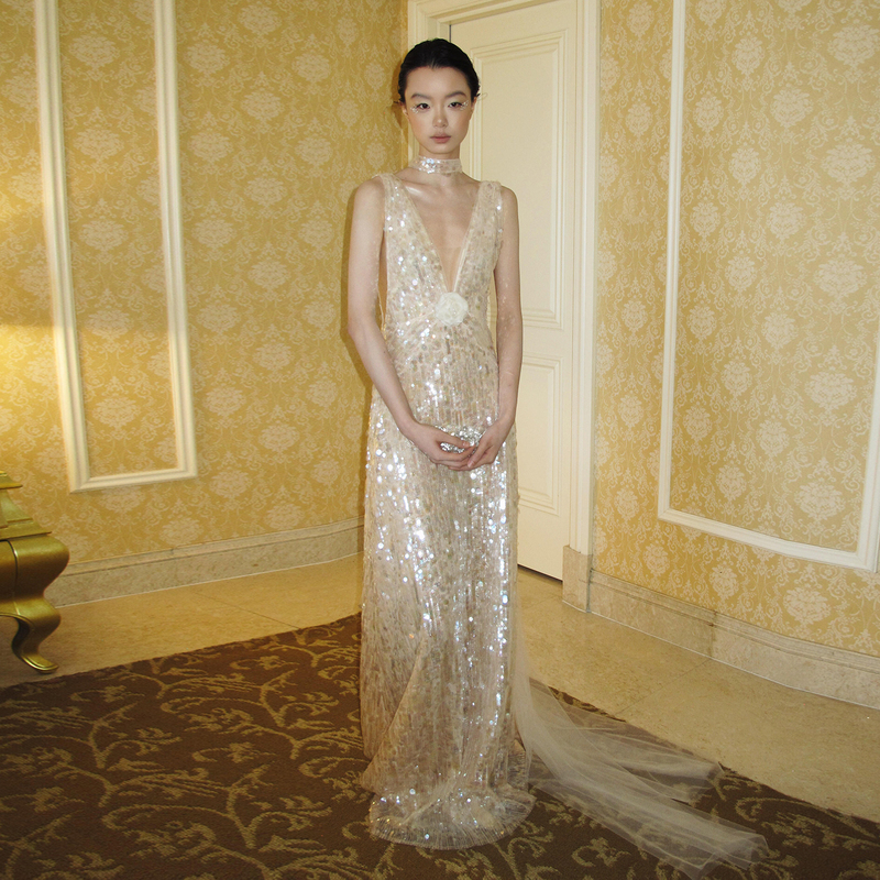 Sequin Evening Dress, Light Luxury and High-End Feel, Bride's Engagement Toast Dress, V-Neck Floral Niche Banquet Host Long Dress Sequin Evening Dress, Light Luxury and High-End Feel, Bride's Engagement Toast Dress, V-Neck Floral Niche Banquet Host Long Dress